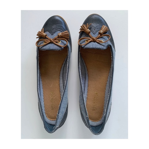 Sperry Gray Denim and Navy Tassel Flats - Picture 2 of 6